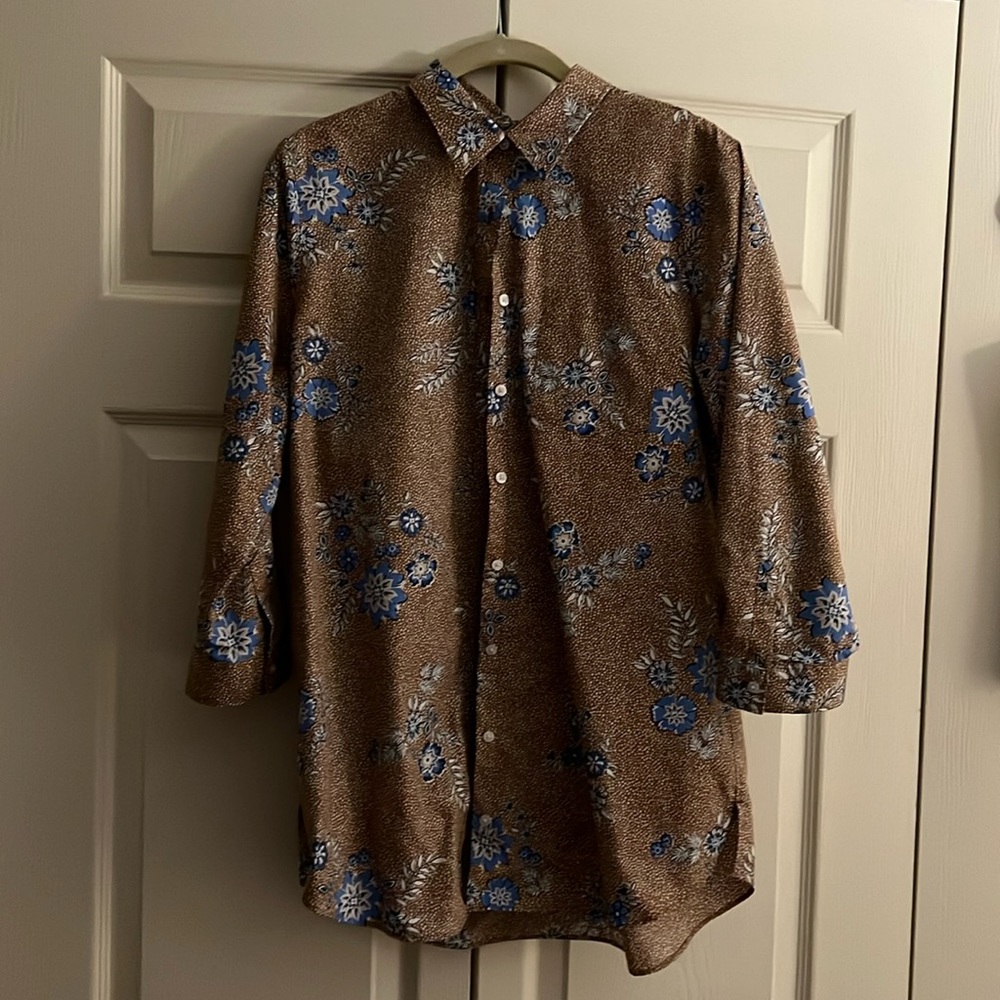 Landsend size 12 three-quarter sleeve multicolor tunic blouse.